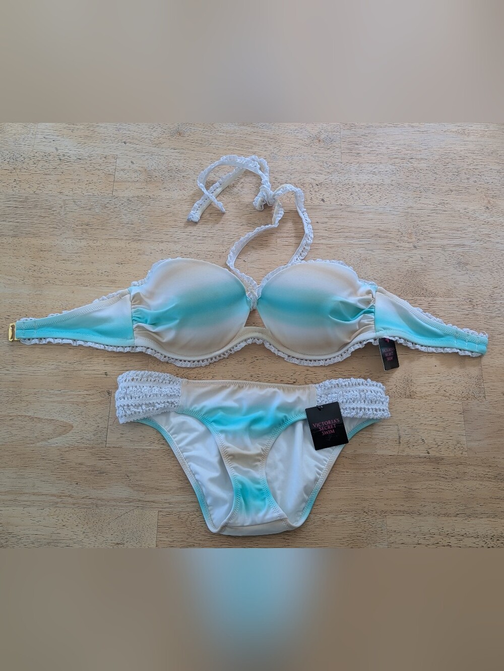 Victoria's Secret Aqua to White Ombre Crochet Bikini Bottom